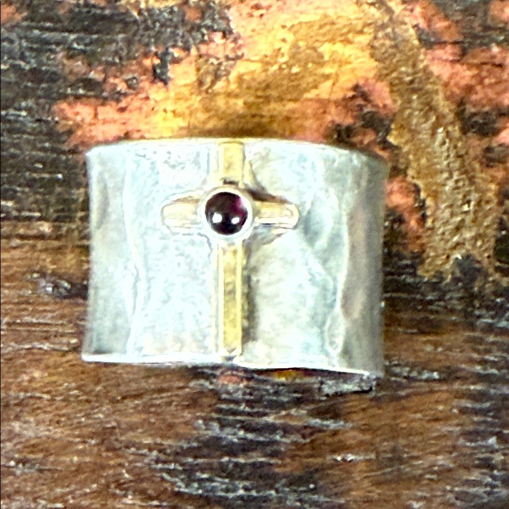 Vintage Sundance Cathedral Sterling silver ring with gold and Ruby cross. New!